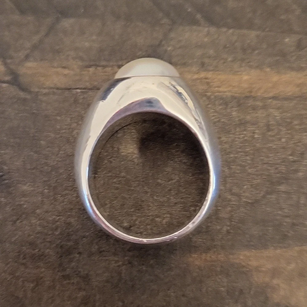 Solid Sterling Silver Cultured Pearl Gypsy Mounted Ring